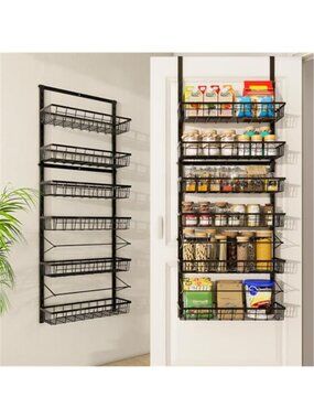 Over Door Pantry Organizer 6 Tier Metal Storage Rack Hanging Shelf Kitchen